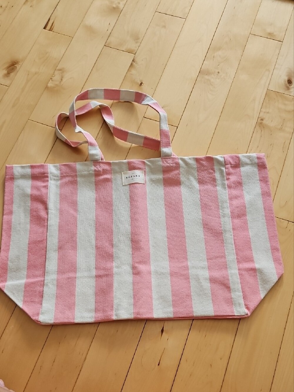 Sezane Pink and White Striped Tote